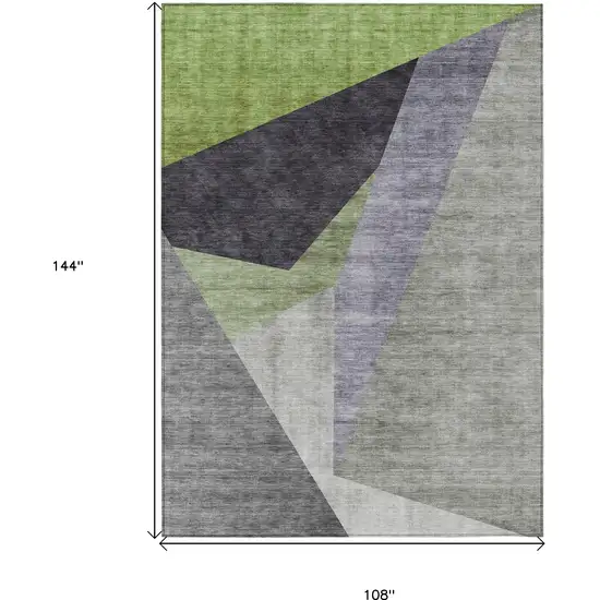 Sage Green And Charcoal Abstract Washable Indoor Outdoor Area Rug Photo 3