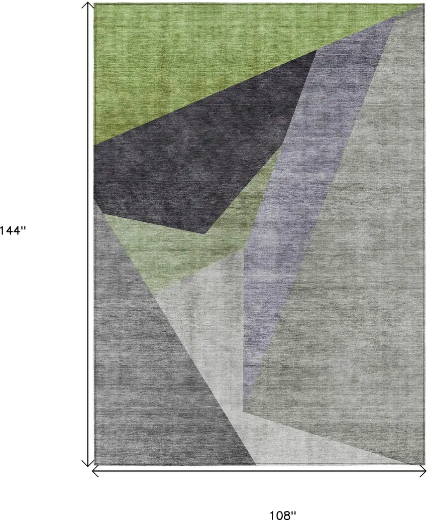 Sage Green And Charcoal Abstract Washable Indoor Outdoor Area Rug Photo 3