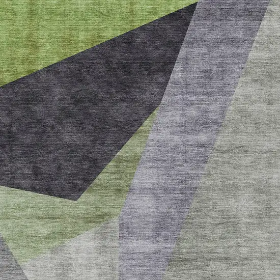 Sage Green And Charcoal Abstract Washable Indoor Outdoor Area Rug Photo 4