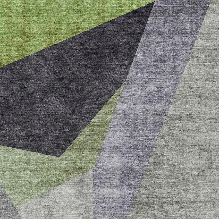 Sage Green And Charcoal Abstract Washable Indoor Outdoor Area Rug Photo 4