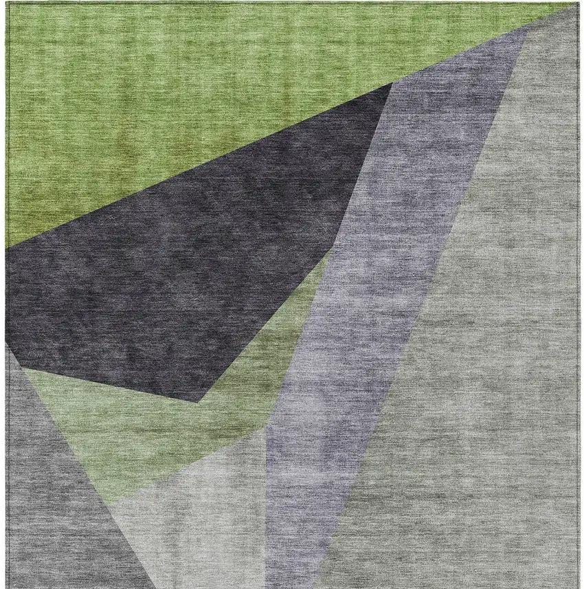 Sage Green And Charcoal Abstract Washable Indoor Outdoor Area Rug Photo 5