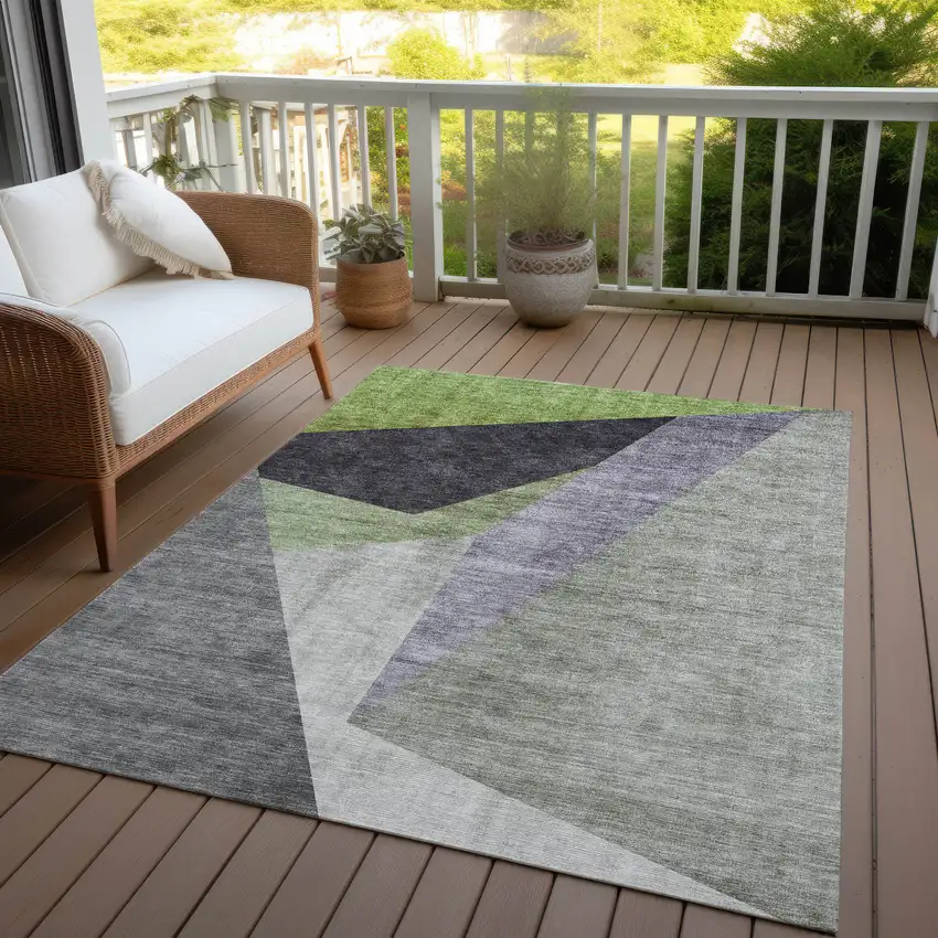 Sage Green And Charcoal Abstract Washable Indoor Outdoor Area Rug Photo 6