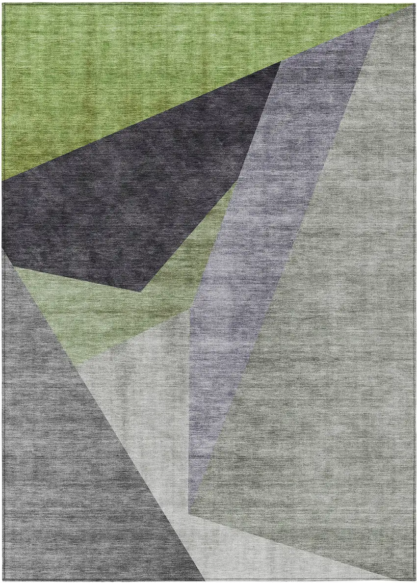 Sage Green And Charcoal Abstract Washable Indoor Outdoor Area Rug Photo 1