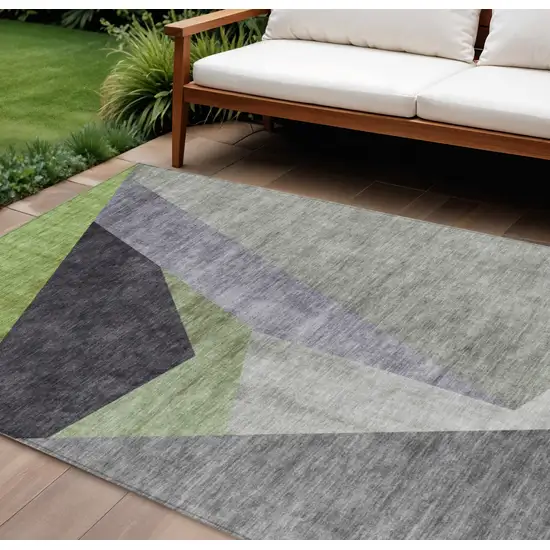 Sage Green And Charcoal Abstract Washable Indoor Outdoor Area Rug Photo 1