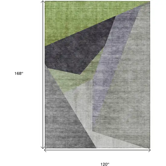 Sage Green And Charcoal Abstract Washable Indoor Outdoor Area Rug Photo 3