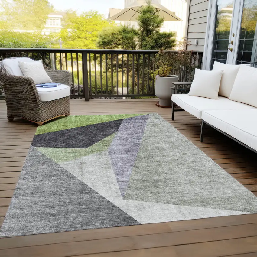 Sage Green And Charcoal Abstract Washable Indoor Outdoor Area Rug Photo 9