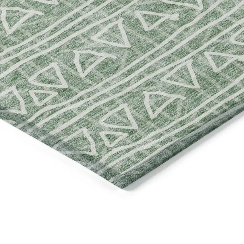 Sage Green And Ivory Geometric Washable Indoor Outdoor Area Rug Photo 4