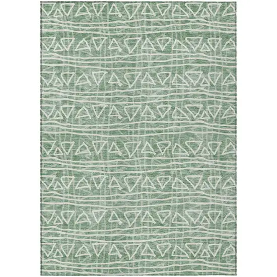 Sage Green And Ivory Geometric Washable Indoor Outdoor Area Rug Photo 2