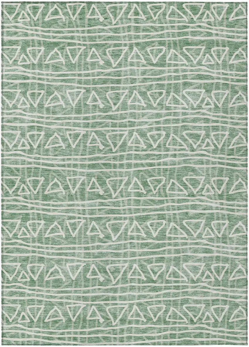 Sage Green And Ivory Geometric Washable Indoor Outdoor Area Rug Photo 2