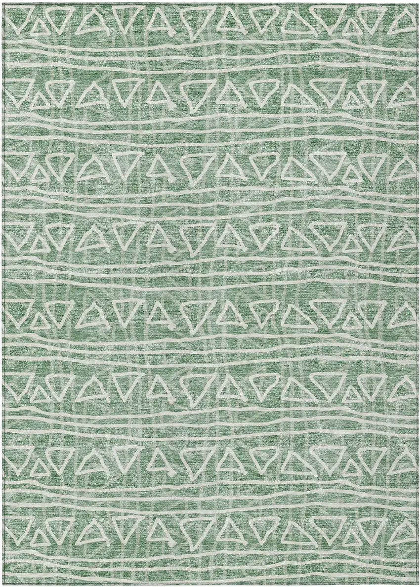 Sage Green And Ivory Geometric Washable Indoor Outdoor Area Rug Photo 2