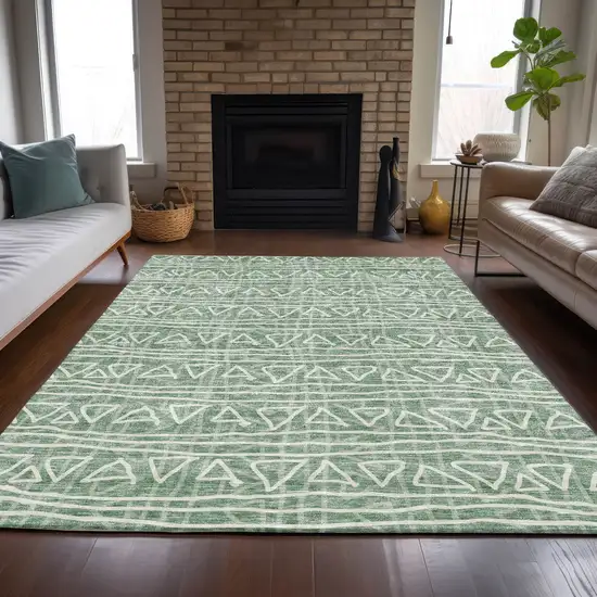 Sage Green And Ivory Geometric Washable Indoor Outdoor Area Rug Photo 7