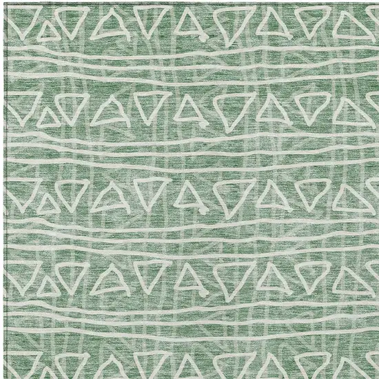 Sage Green And Ivory Geometric Washable Indoor Outdoor Area Rug Photo 5