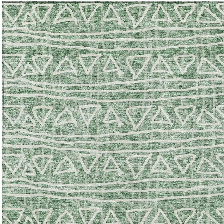 Sage Green And Ivory Geometric Washable Indoor Outdoor Area Rug Photo 5
