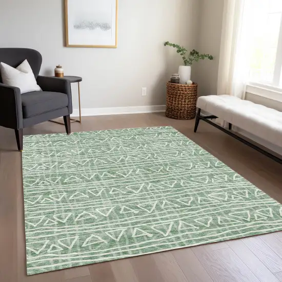 Sage Green And Ivory Geometric Washable Indoor Outdoor Area Rug Photo 9