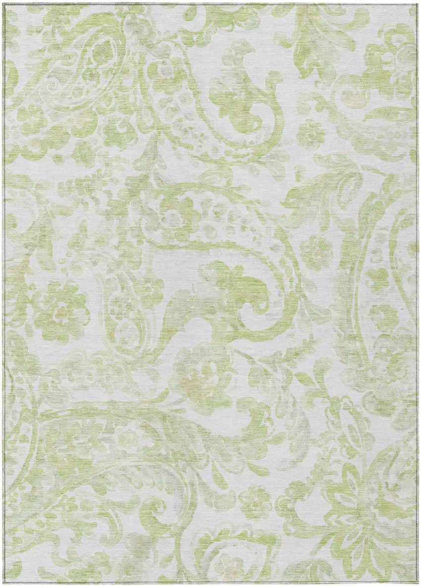 Sage Green And Ivory Paisley Washable Indoor Outdoor Area Rug Photo 2