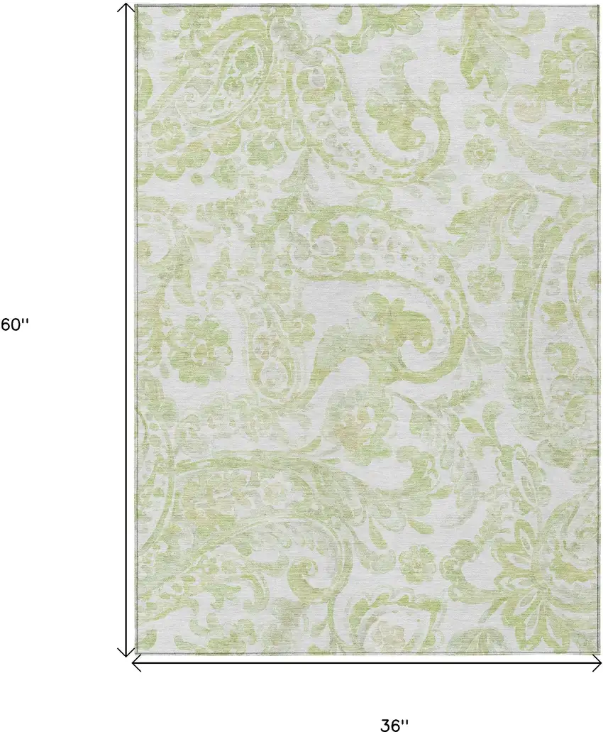 Sage Green And Ivory Paisley Washable Indoor Outdoor Area Rug Photo 3