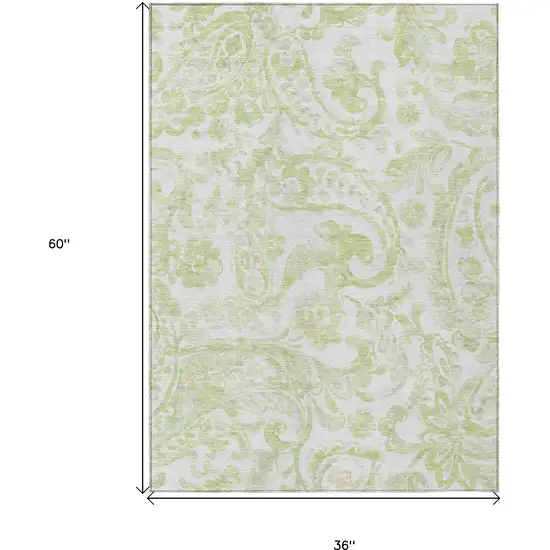 Sage Green And Ivory Paisley Washable Indoor Outdoor Area Rug Photo 3