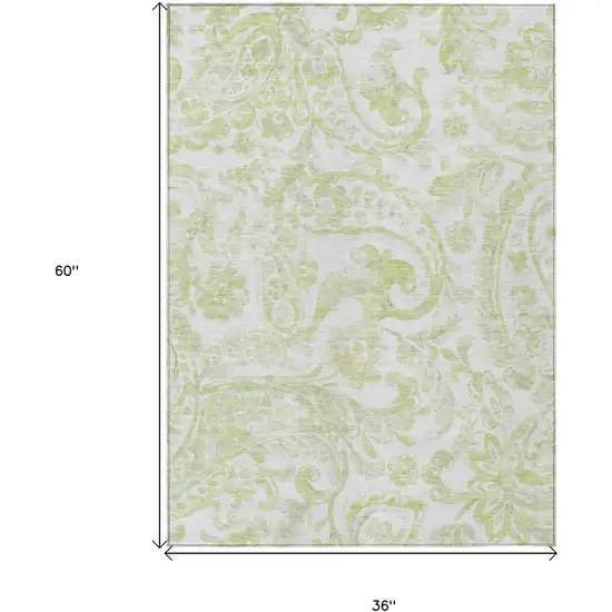 Sage Green And Ivory Paisley Washable Indoor Outdoor Area Rug Photo 3