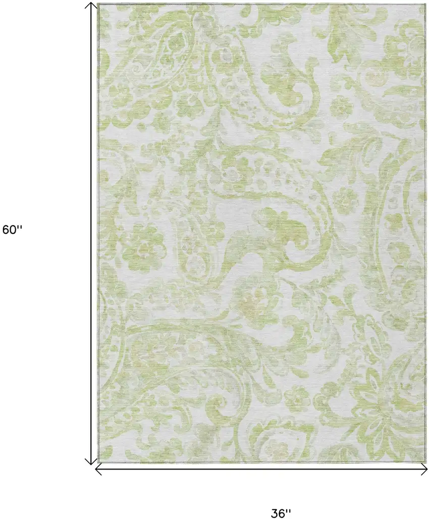 Sage Green And Ivory Paisley Washable Indoor Outdoor Area Rug Photo 3