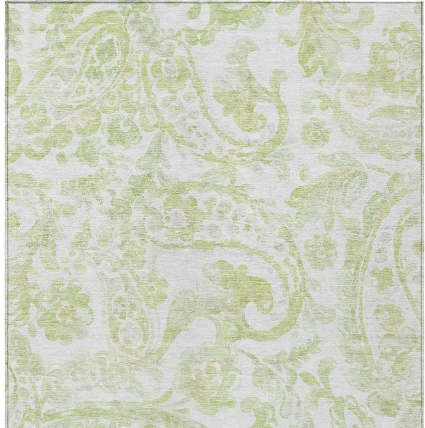 Sage Green And Ivory Paisley Washable Indoor Outdoor Area Rug Photo 7