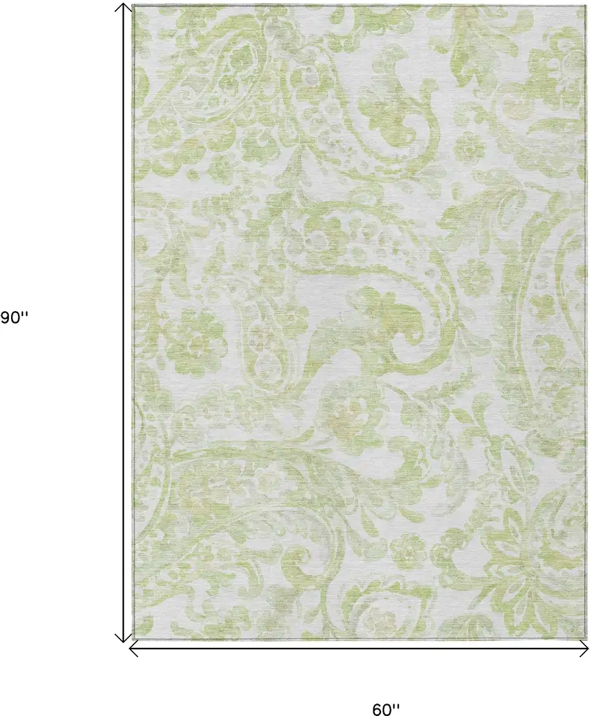 Sage Green And Ivory Paisley Washable Indoor Outdoor Area Rug Photo 3