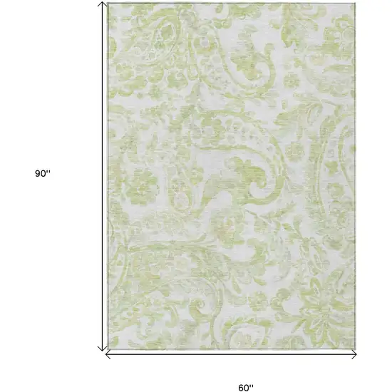 Sage Green And Ivory Paisley Washable Indoor Outdoor Area Rug Photo 3