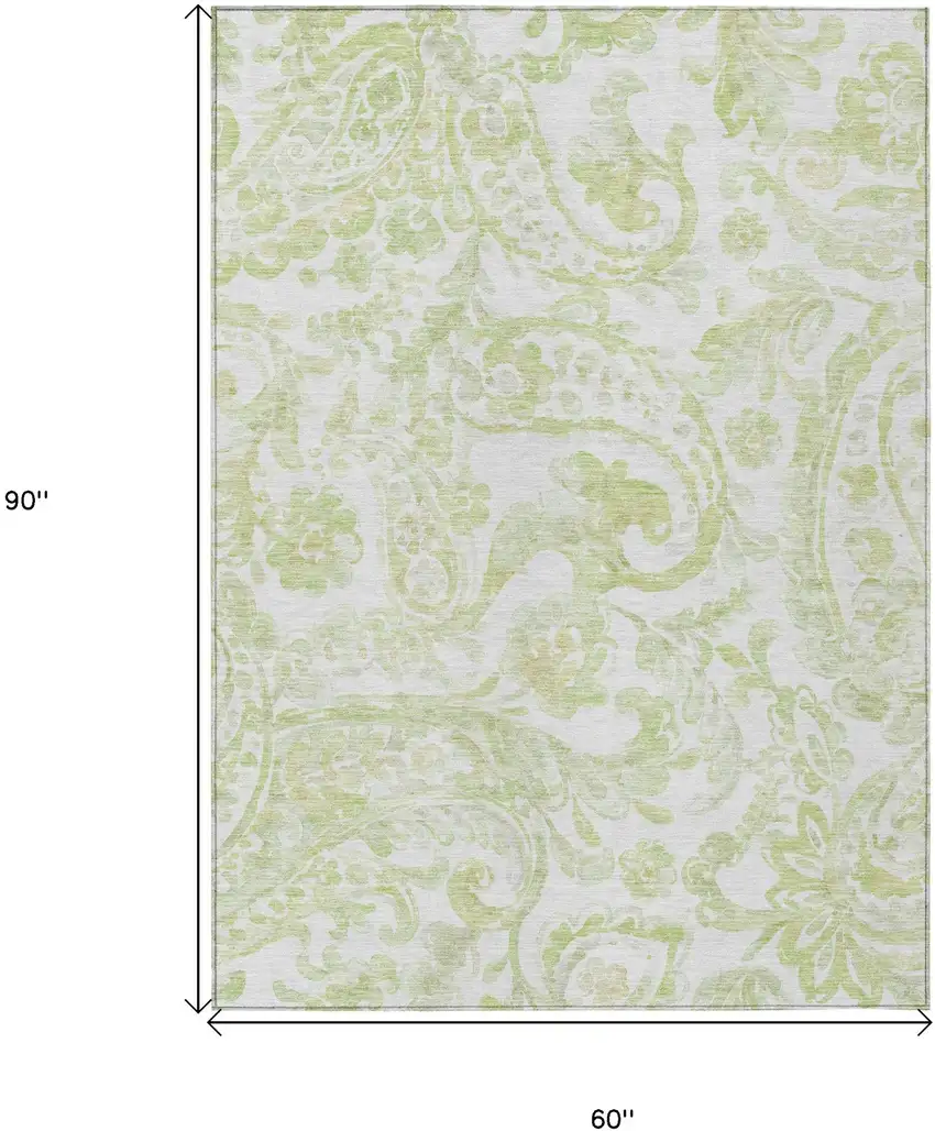 Sage Green And Ivory Paisley Washable Indoor Outdoor Area Rug Photo 3