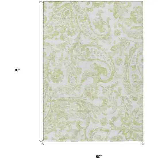 Sage Green And Ivory Paisley Washable Indoor Outdoor Area Rug Photo 3