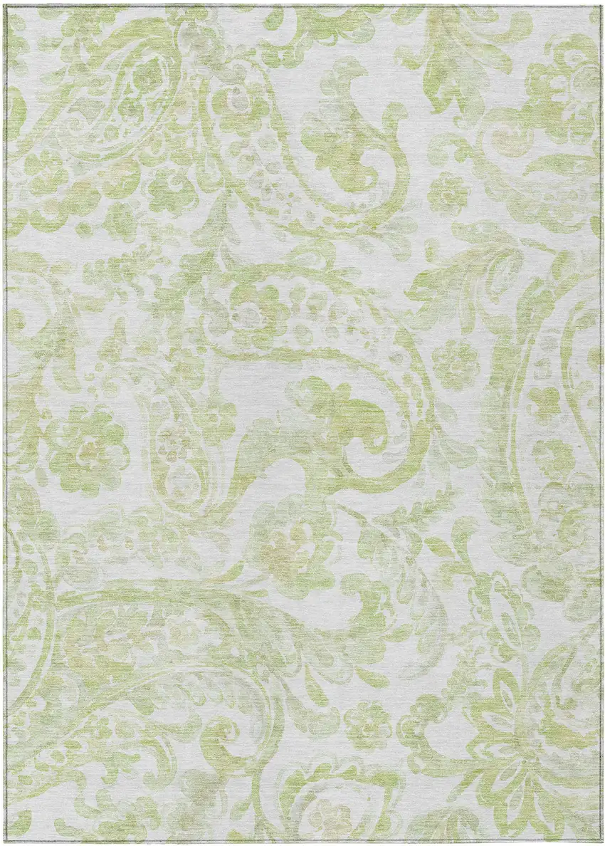 Sage Green And Ivory Paisley Washable Indoor Outdoor Area Rug Photo 2