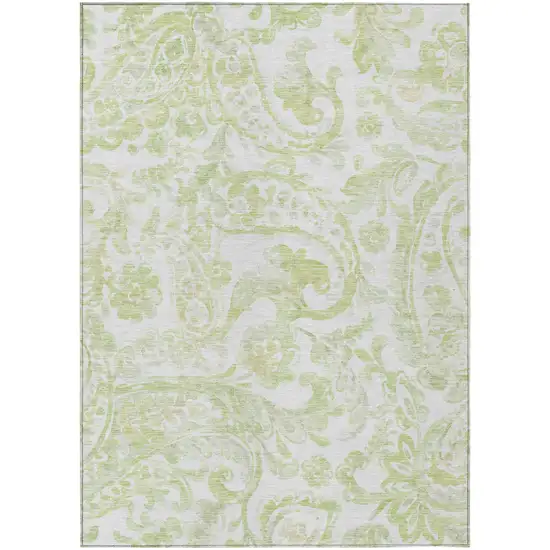 Sage Green And Ivory Paisley Washable Indoor Outdoor Area Rug Photo 2