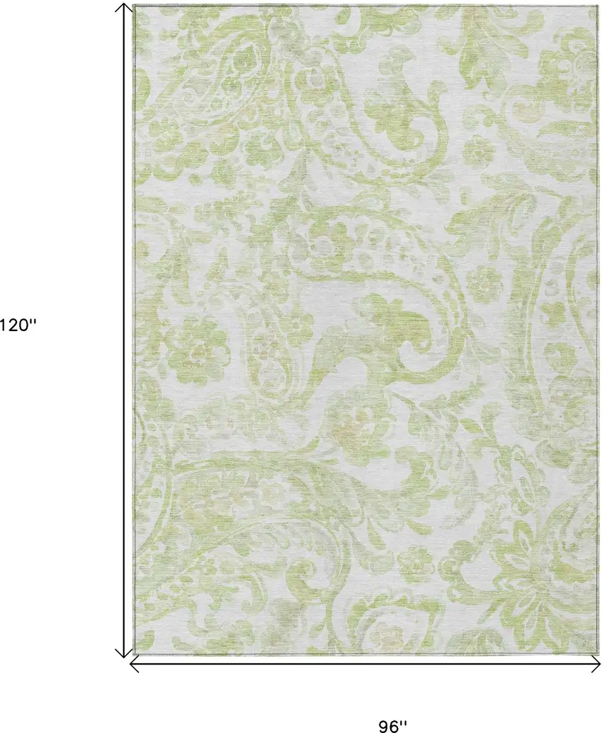 Sage Green And Ivory Paisley Washable Indoor Outdoor Area Rug Photo 3