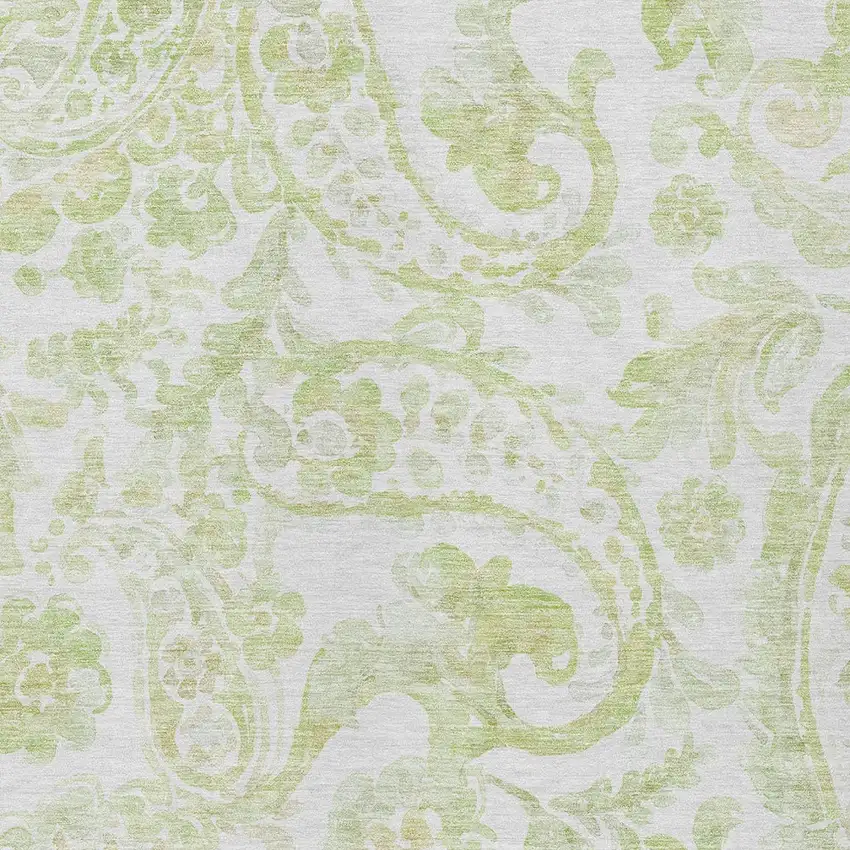 Sage Green And Ivory Paisley Washable Indoor Outdoor Area Rug Photo 6