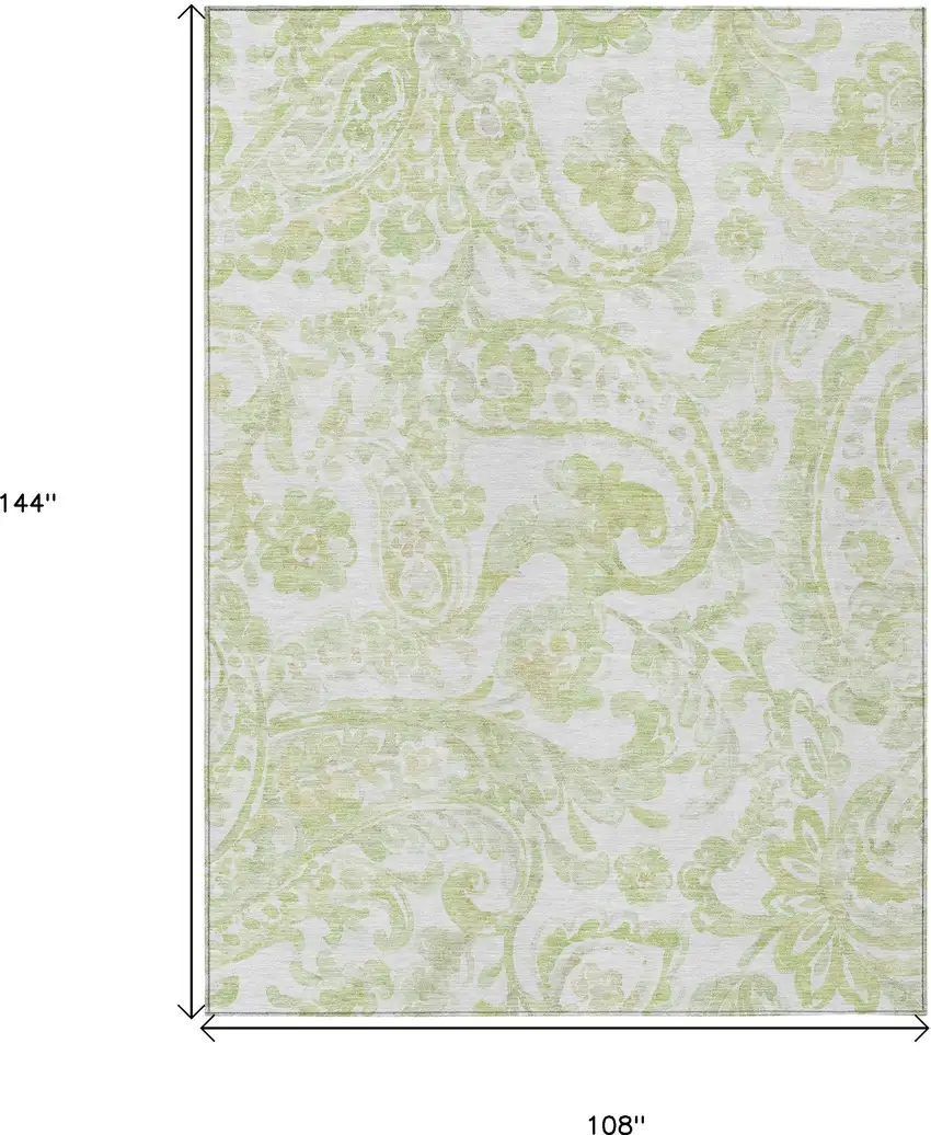 Sage Green And Ivory Paisley Washable Indoor Outdoor Area Rug Photo 3