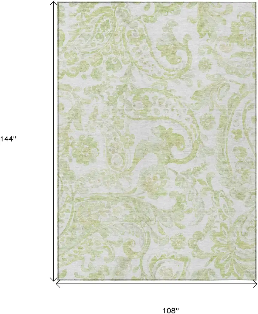 Sage Green And Ivory Paisley Washable Indoor Outdoor Area Rug Photo 3