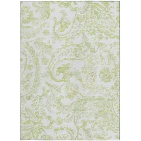 Sage Green And Ivory Paisley Washable Indoor Outdoor Area Rug Photo 7