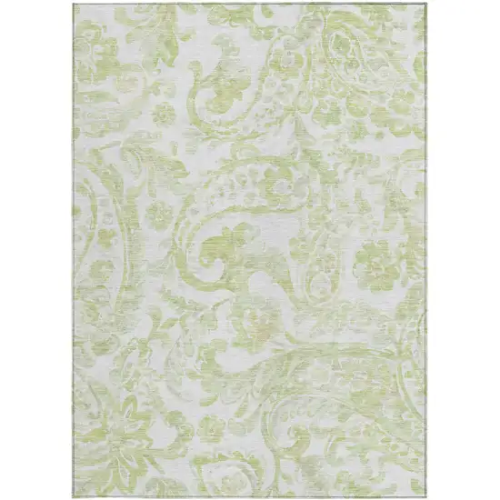 Sage Green And Ivory Paisley Washable Indoor Outdoor Area Rug Photo 7