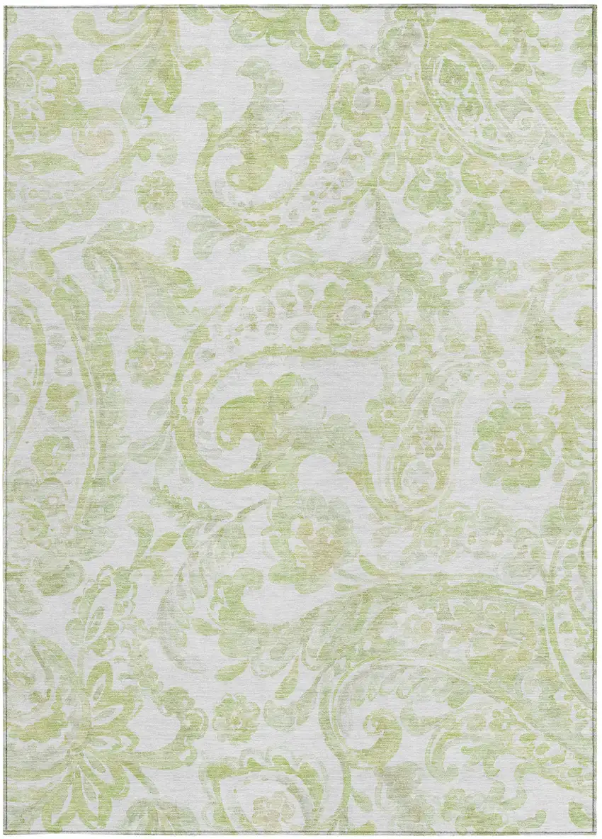 Sage Green And Ivory Paisley Washable Indoor Outdoor Area Rug Photo 7