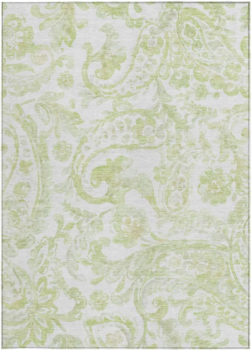 Sage Green And Ivory Paisley Washable Indoor Outdoor Area Rug Photo 7