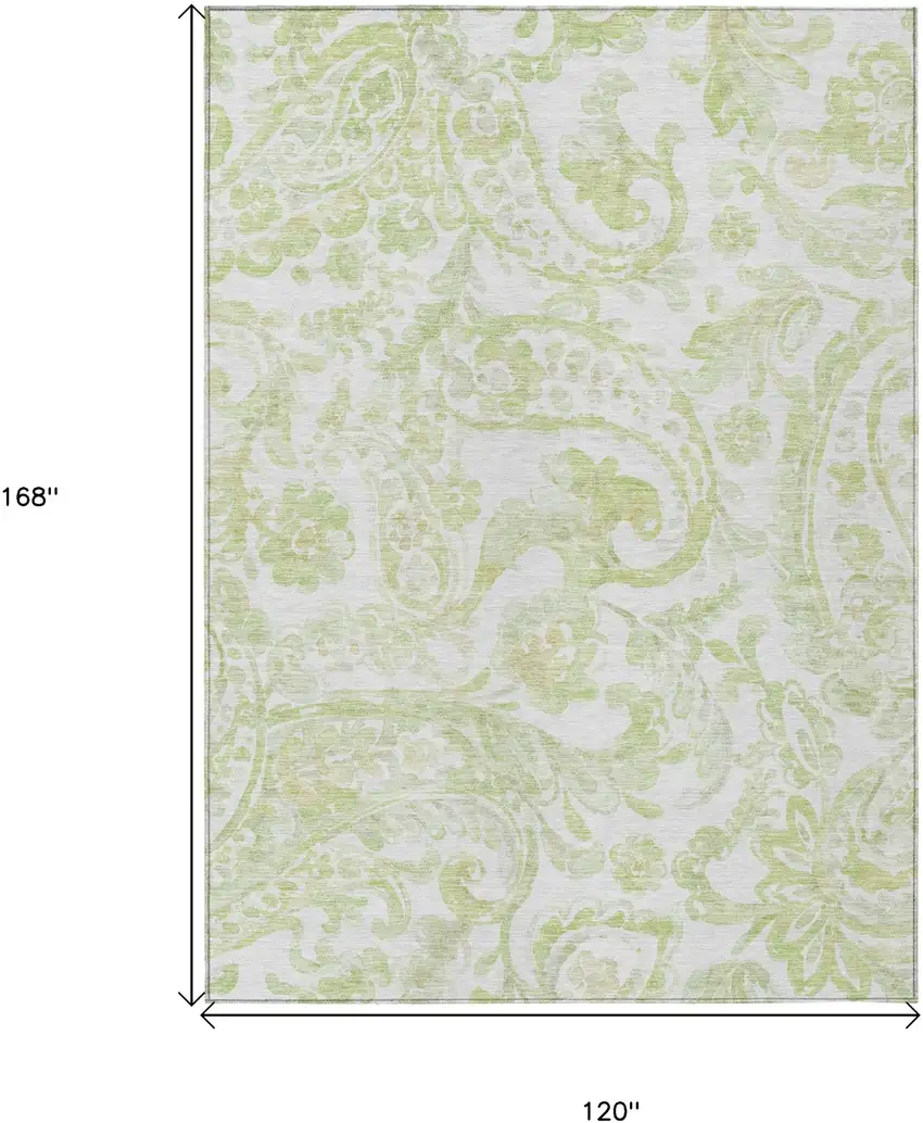 Sage Green And Ivory Paisley Washable Indoor Outdoor Area Rug Photo 3