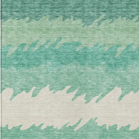 Sage Green And Ivory Striped Washable Indoor Outdoor Area Rug Photo 6