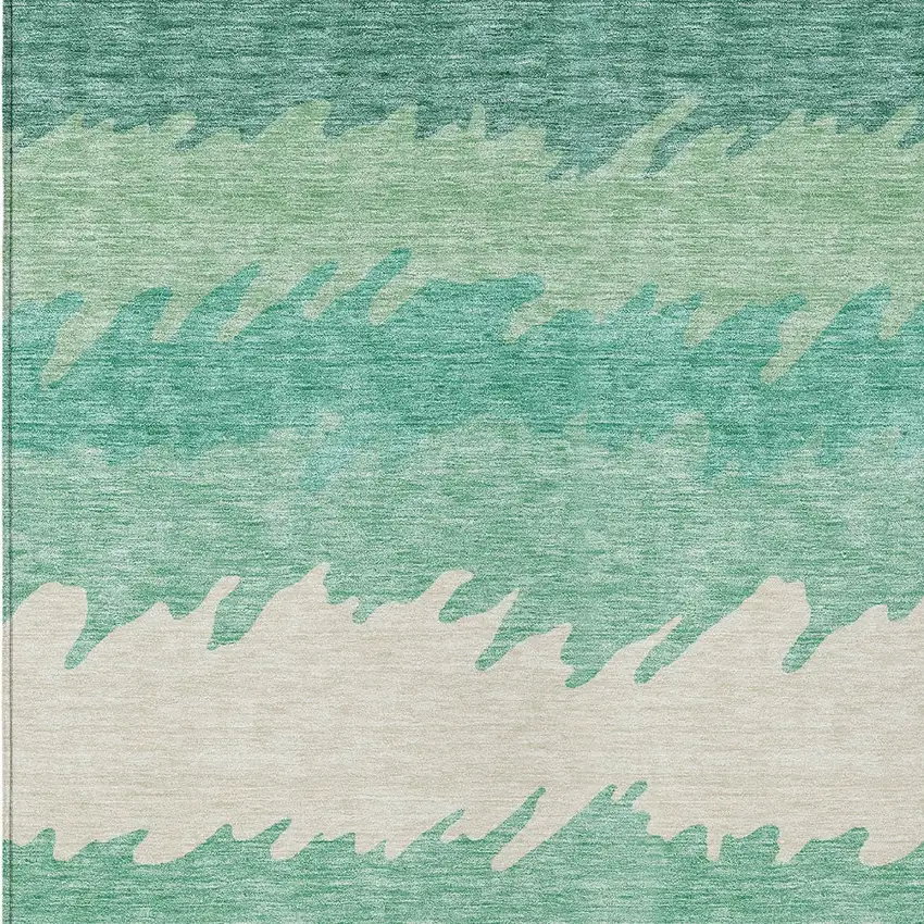 Sage Green And Ivory Striped Washable Indoor Outdoor Area Rug Photo 6