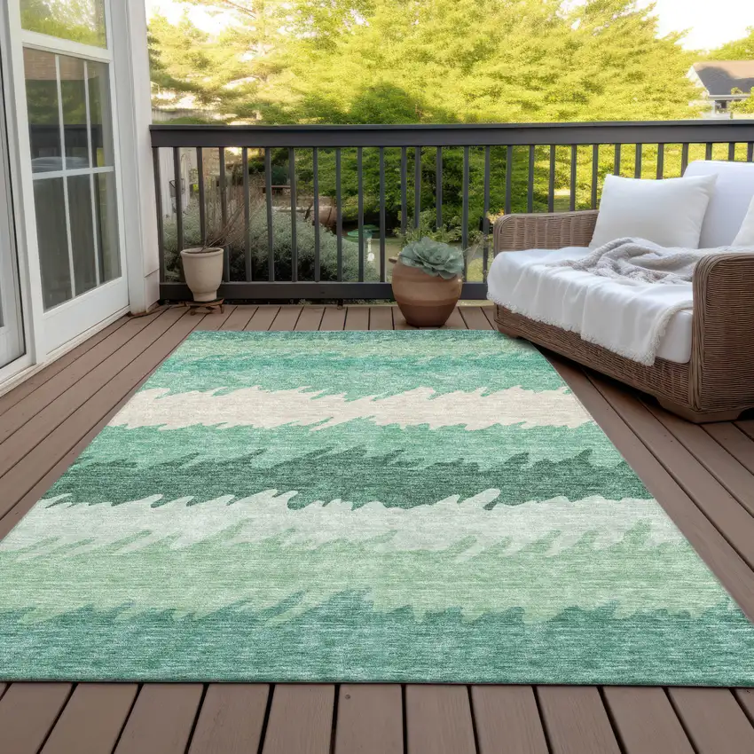 Sage Green And Ivory Striped Washable Indoor Outdoor Area Rug Photo 8