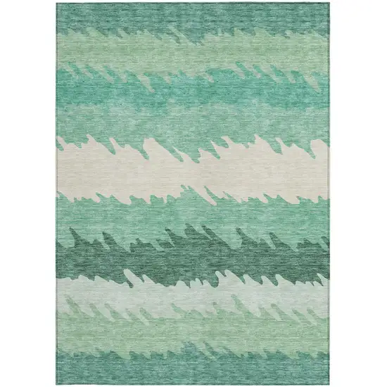 Sage Green And Ivory Striped Washable Indoor Outdoor Area Rug Photo 7