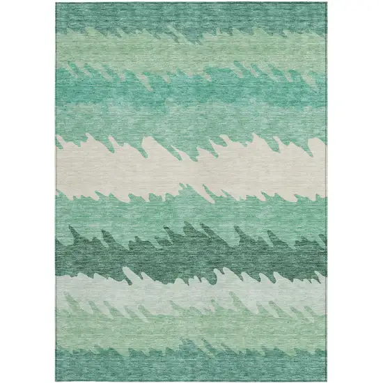 Sage Green And Ivory Striped Washable Indoor Outdoor Area Rug Photo 7