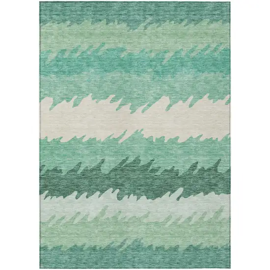 Sage Green And Ivory Striped Washable Indoor Outdoor Area Rug Photo 2