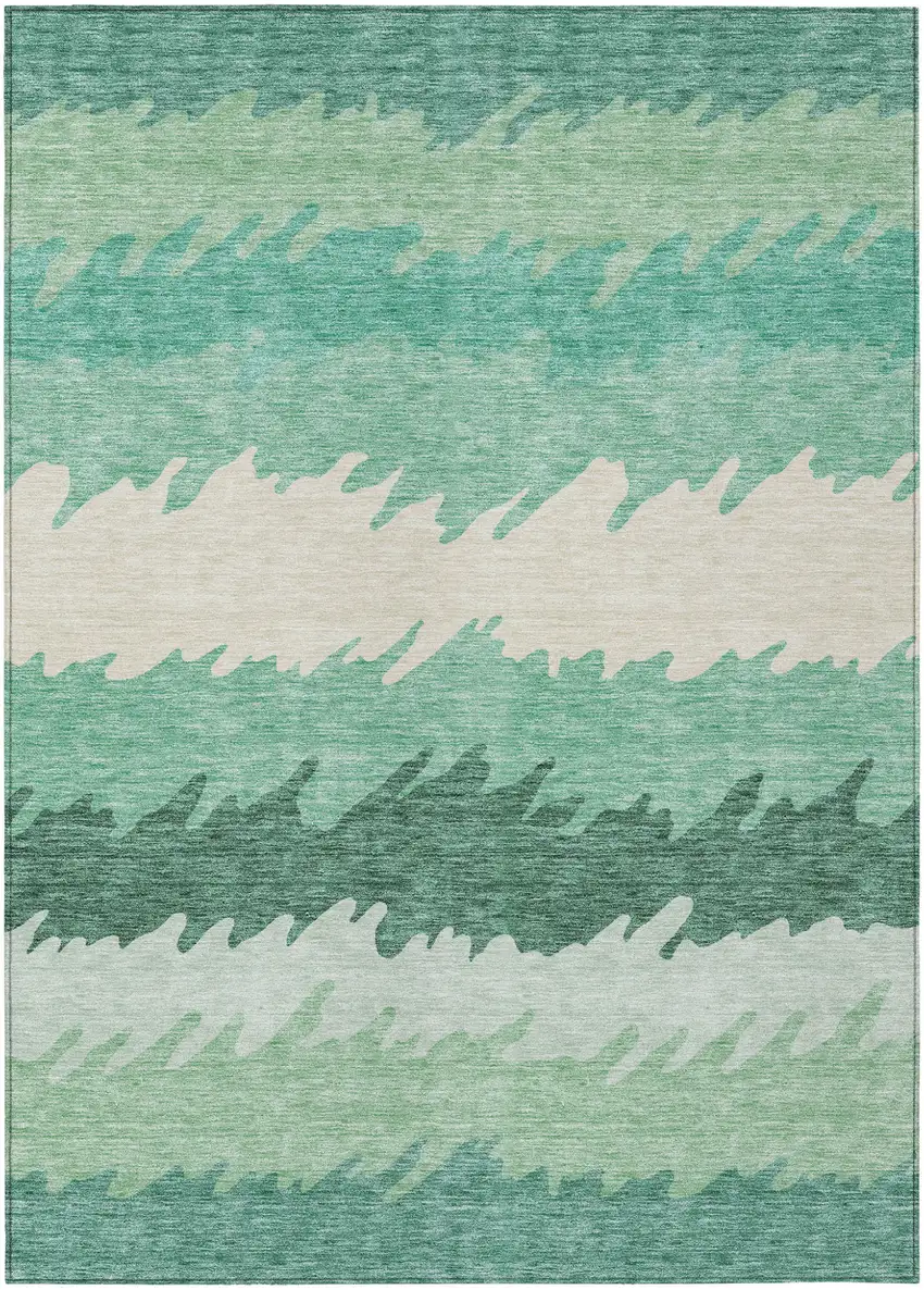 Sage Green And Ivory Striped Washable Indoor Outdoor Area Rug Photo 2