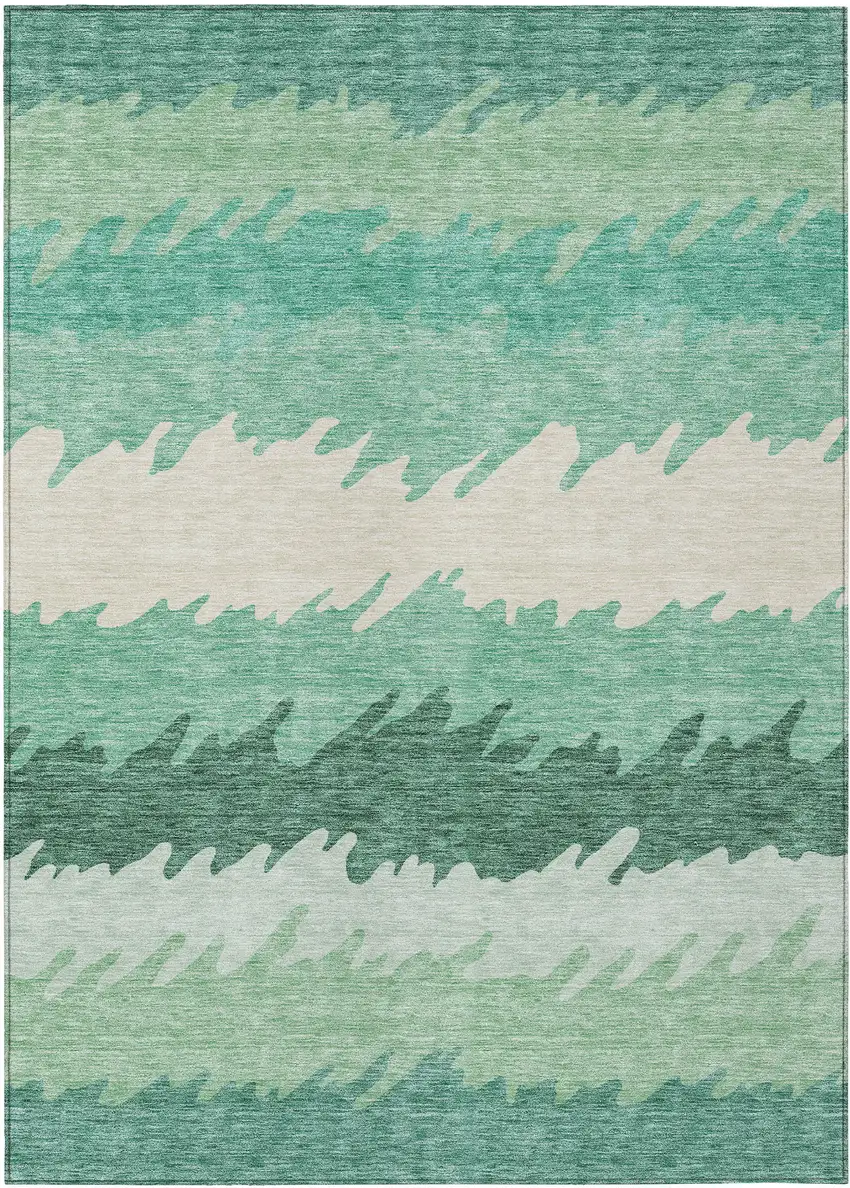 Sage Green And Ivory Striped Washable Indoor Outdoor Area Rug Photo 1
