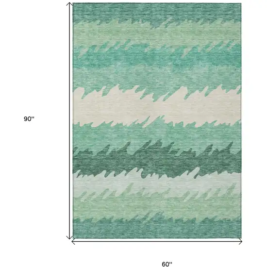 Sage Green And Ivory Striped Washable Indoor Outdoor Area Rug Photo 6