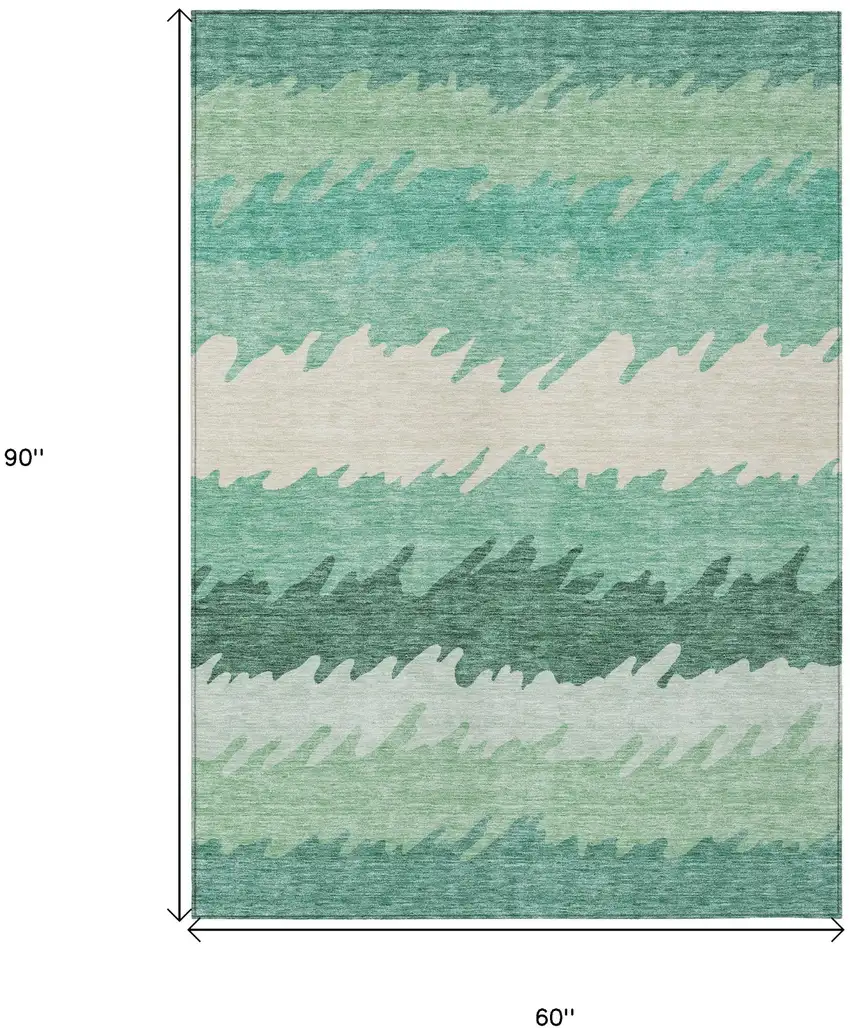 Sage Green And Ivory Striped Washable Indoor Outdoor Area Rug Photo 6