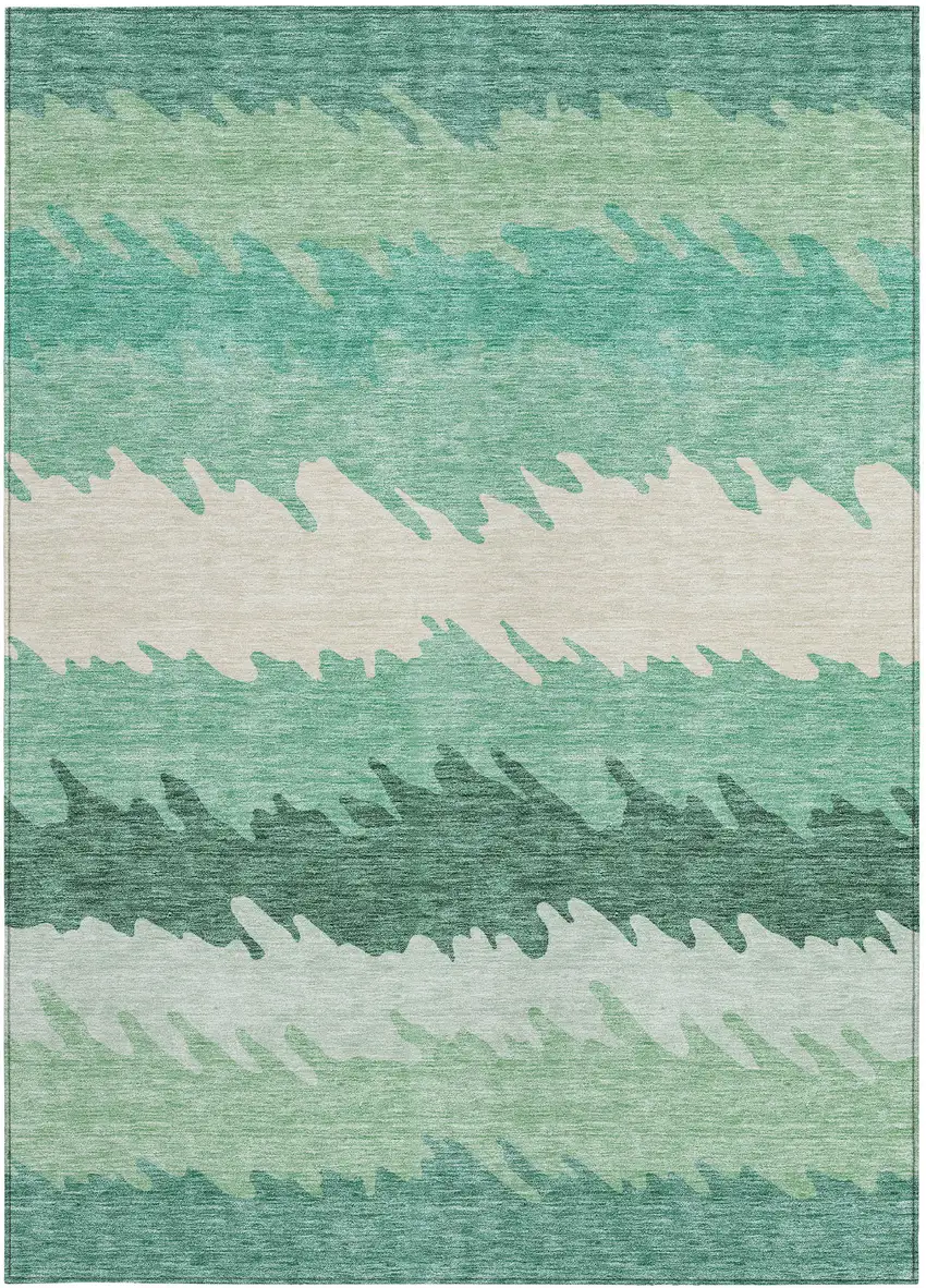 Sage Green And Ivory Striped Washable Indoor Outdoor Area Rug Photo 5